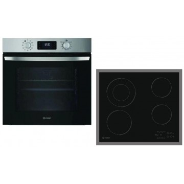 Indesit IO258HSX + RI261X Φούρνος άνω Πάγκου 71lt με Κεραμικές Εστίες Π56εκ. Inox